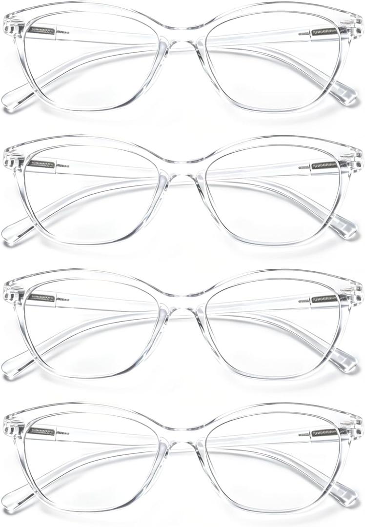 HEEYYOK 2.25 Reading Glasses Women Clear for Small Face 4-Pack Transparent Cat Eye Readers For Womens,Cheaters Eyeglasses for Reading Lightweigth Flexible Spring Hinge