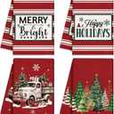 Preboun 4 Pcs Large Christmas Kitchen Towels Set 26 x 17 Christmas Dishcloths Hand Towels Xmas Kitchen Bathroom Decor Merry Bright Decorative Tea Dish Towel for Xmas Gift Holiday Decoration(Red)
