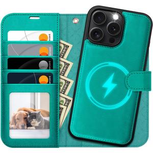 OCASE for iPhone 16 Pro Max Case Detachable Wallet Case with Card Holder, 2 in 1 Pu Leather Flip Folio with RFID Blocking Stand Wrist Strap Shockproof Phone Cover 6.9 Inch 2024, Blue Green