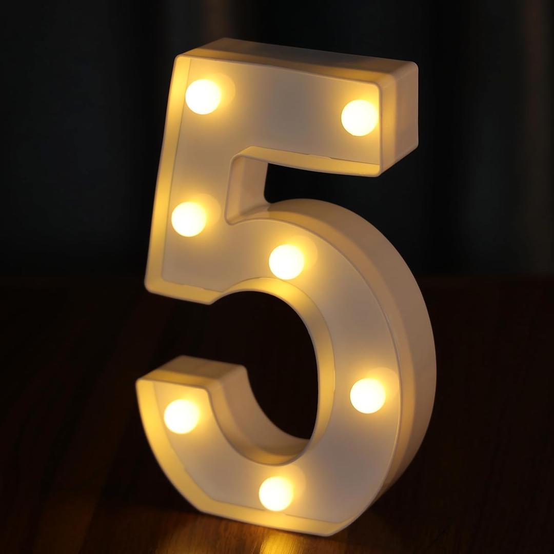 Light Up Numbers, Led Letter Lights 10 Number, Decorative Lighted Letters, Battery Powered Led Marquee Numbers for Party, Bar, Night Light, Home Decor(Number 5)