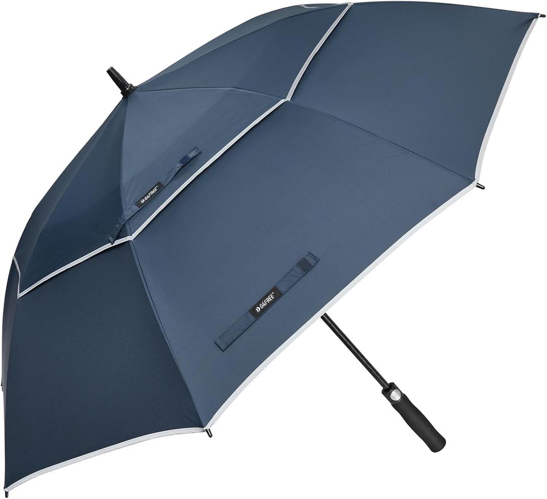 G4Free 47/54/62/68 Inch Automatic Open Golf Umbrella Oversize Extra Large Double Canopy Vented Windproof Waterproof Stick Umbrellas (Navy Blue/Reflective Stripe)