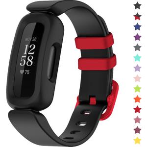TopPerfekt Bands Compatible with Fitbit Ace 3, Soft Silicone Waterproof Bracelet Accessories Sports Watch Strap Replacement for Fitbit Ace 3 Boys Girls (Black/Racer Red)
