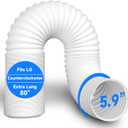 Portable Air Conditioner Hose 5.9 Inch, Counterclockwise Portable AC Exhaust Hose Length to 80 Inch Universal Flexible Thread Air Conditioner Parts Compatible with Haier, LG, Delonghi