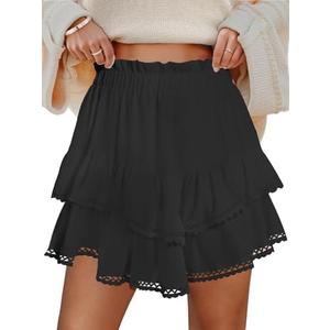 COPYLEAF Ruffle Skorts for Woman Boho Tiered Flowy Short Skirt High Waist Mini Skirts Casual Summer Beach Outfits, L COPYLEAF Ruffle Skorts for Woman Boho Tiered Flowy Short Skirt High Waist Mini Skirts Casual Summer Beach Outfits, L