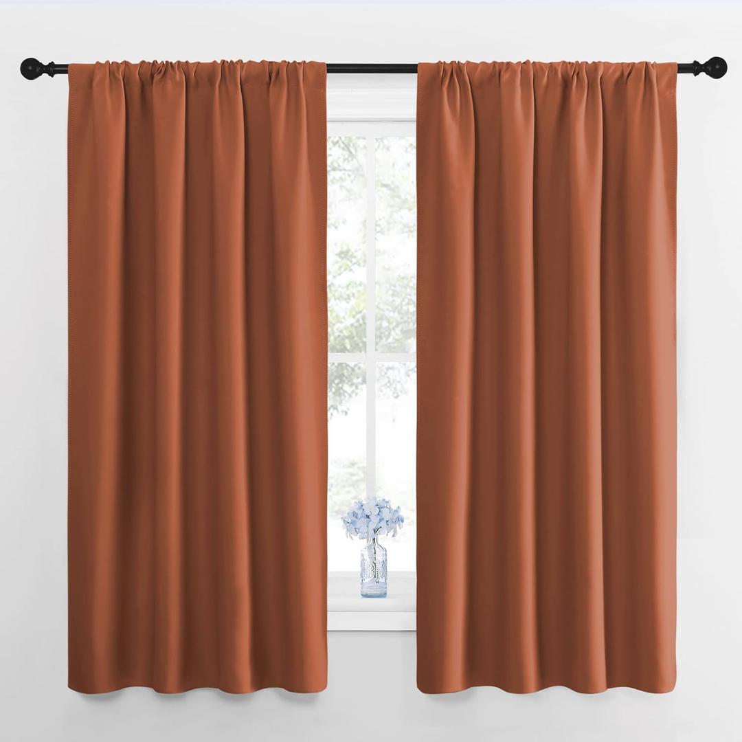 NICETOWN Blackout Curtains and Drapes - Thermal Insulated Solid Rod Pocket Blackout Draperies/Panels (Burnt Orange, 1 Pair, 42 by 63 inches)