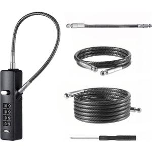 4-Digit Combination Cable Lock with 3 Replaceable Steel Cables (9"/23.6"/47.2"),Cable Lock for Bike, Luggage, GateFence, Cabinet & Door(Black)
