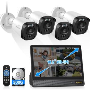 OOSSXX (Full HD 5MP Definition & 122° Ultra Wide-Angle) Wired Security Camera System with Monitor Outdoor Home Surveillance Cameras CCTV Camera Security System Outside Video Equipment Indoor