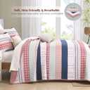 DJY Striped King Size Quilt Set, Pink Boho Bedspread Coverlet Set with 2 Pillowcases, 3 Pieces Soft Lightweight Microfiber Patchwork Quilt Bedding Set for All Season (104"x90")