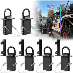 6Pcs Stake Pocket D Rings with Flag Pole Mount 2Pcs Heavy Duty Removable D-Ring Stake Pocket Tie Down with Anti-Loss Cord for Utility Trailers and Flatbeds for Flatbed Cargo Trucks 6 pcs