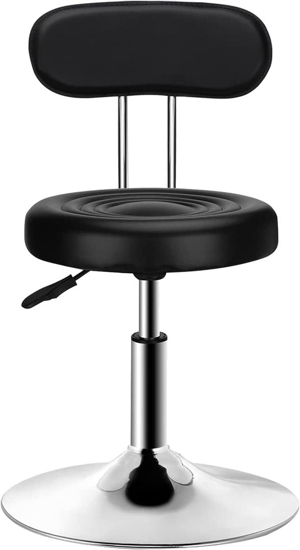QiCheng&LYS Round Office Stool - Adjustable Height Sit Stand Stool, 360 Swivel, for Office, Home, Kitchen - Black with Backrest
