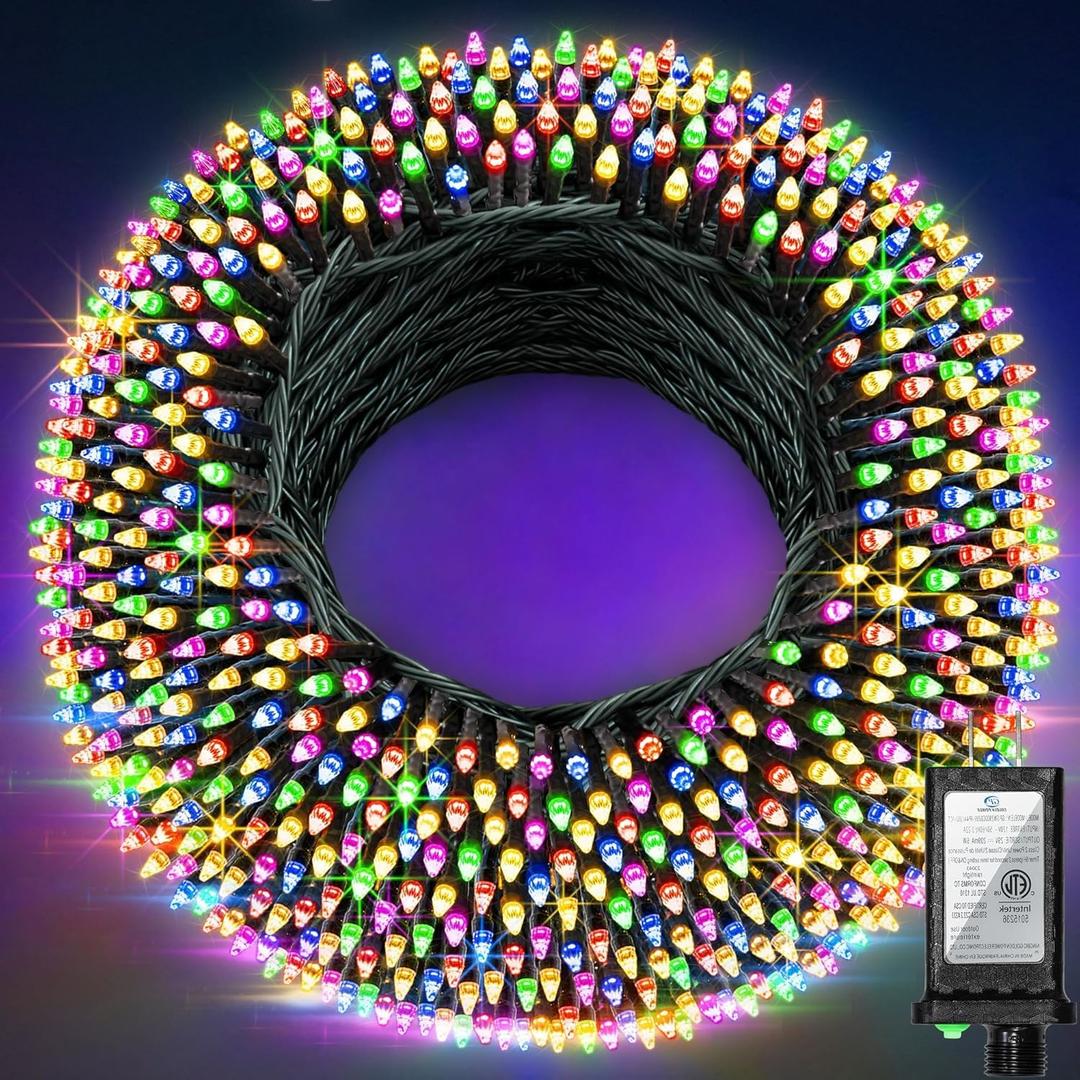750 LED 240FT Christmas String Lights Outdoor, 12 Pro Modes and Timer Memory & Brightness, Plug in Waterproof Dark Green Wire Twinkle Light for for Xmas Yard Tree Wedding Party Decor (Multicolor)
