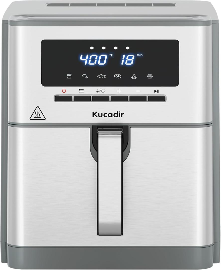 Air Fryer 10 Quart, Large Air Fryer for Families, 6 Cooking Functions AirFryer, 400F Temp Controls in 5 Increments, Ceramic Coated Nonstick Basket and Crisper Plate, Dishwasher-Safe, 1700W, Grey