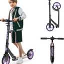 WAYPLUS KS1 Kick Scooter for Ages 6+,Kid, Teens & Adults. Max Load 240 LBS. Foldable, Lightweight, 8IN Big Wheels for Kids, Teen and Adults, 4 Adjustable Levels. Bearing ABEC9 FED Fitness, Purple