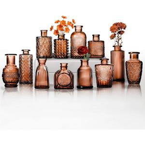 Mini Bud Vases Set of 12 As Wedding Centerpieces for Tables,Clear Bud Vases for Flowers,Small Flower Vases Suitable for Birthday Party,Anniversary,Wedding Reception,Baby Shower (Brown)