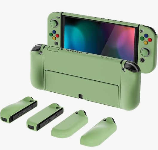 PlayVital AlterGrips Protective Slim Case for Nintendo Switch OLED, Ergonomic Grip Cover for Joycon, Dockable Hard Shell for Switch OLED w/Thumb Grip Caps & Button Caps