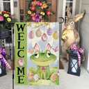 DLZDN Welcome Easter Frog Egg Garden Flag 1218 Inch Double Side Vertical Burlap Farmhouse Yard Sign Spring Holiday Outdoor Decoration