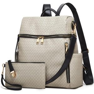 Makes Backpack Purse for Women PU Leather Travel Satchel Handbag Convertible Design Bag with Purse 2 Piece (Light Grey Triple)