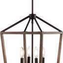 JONATHAN Y 13" Oil Rubbed Bronze/Faux Wood 4-Light Farmhouse Lantern Pendant Light, LED Cage Chandelier for Kitchen Island, Foyer, Entry, Metal Wood Finish Shade, Bulbs Included (JYL1322A)