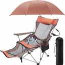 Yuntau Single Reclining Camping Chair with Removable Umbrella Folding Camp Chair for Outdoor(Orange)