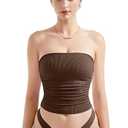 SUUKSESS Women Summer Ribbed Going Out Trendy Tops Ruched Sexy Strapless Tube Tops (Brown, M)