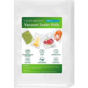 L'ELEF MISTICO Precut Vacuum Sealer Bags for Food, 100 Quart 8" x 12" BPA Free Food Saver, Vacuum Storage for Sous Vide and Freezer