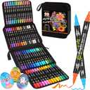 60 Colors Acrylic Paint Markers, Dual Tip Acrylic Paint Pens with Fine Tip and Brush Tip Pens for Rock Painting, Canvas, Wood, Ceramic, Glass, Stone, Fabric, DIY Crafts & Art Supplies