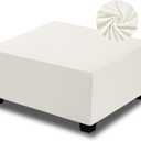 NeColorLife Velvet Square Ottoman Cover, Stretchable Footrest Stool Slipcover with Elastic Band for Rectangle and Square Storage Ottoman(Large,Off White) 
