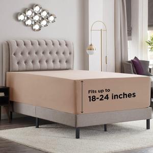 Empyrean Taupe Extra Deep Pocket Fitted Sheet Queen, Hotel Luxury Queen Fitted Sheet Only Easily Fits 18 to 24 Inch Mattress, Super Soft, Wrinkle-Free, and Breathable Bottom Sheets with Corner Straps