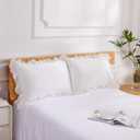 100% Washed Cotton Ruffle Pillowcases Standard Size, 2 Pack 20" X 26" Pillow Shams, No Insert, Ultra Soft Cotton Pillow Cases,Decorative Farmhouse Bedding Pillow Covers, White