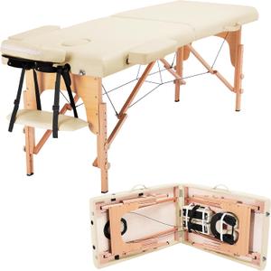 Yaheetech Massage Table Portable Lash Beds Spa Bed Massage Couch Foldable Spa Tables Adjustable 2 Fold with Non-Woven Bag 24 inch, Cream (24 inch width)