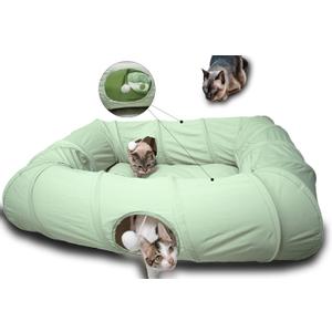 XxingSheep 4 Ways Shuttled XL Cat Tunnel Bed for Indoor Cats Peekaboo Cat Cave Donut with Cool Mat (Green)