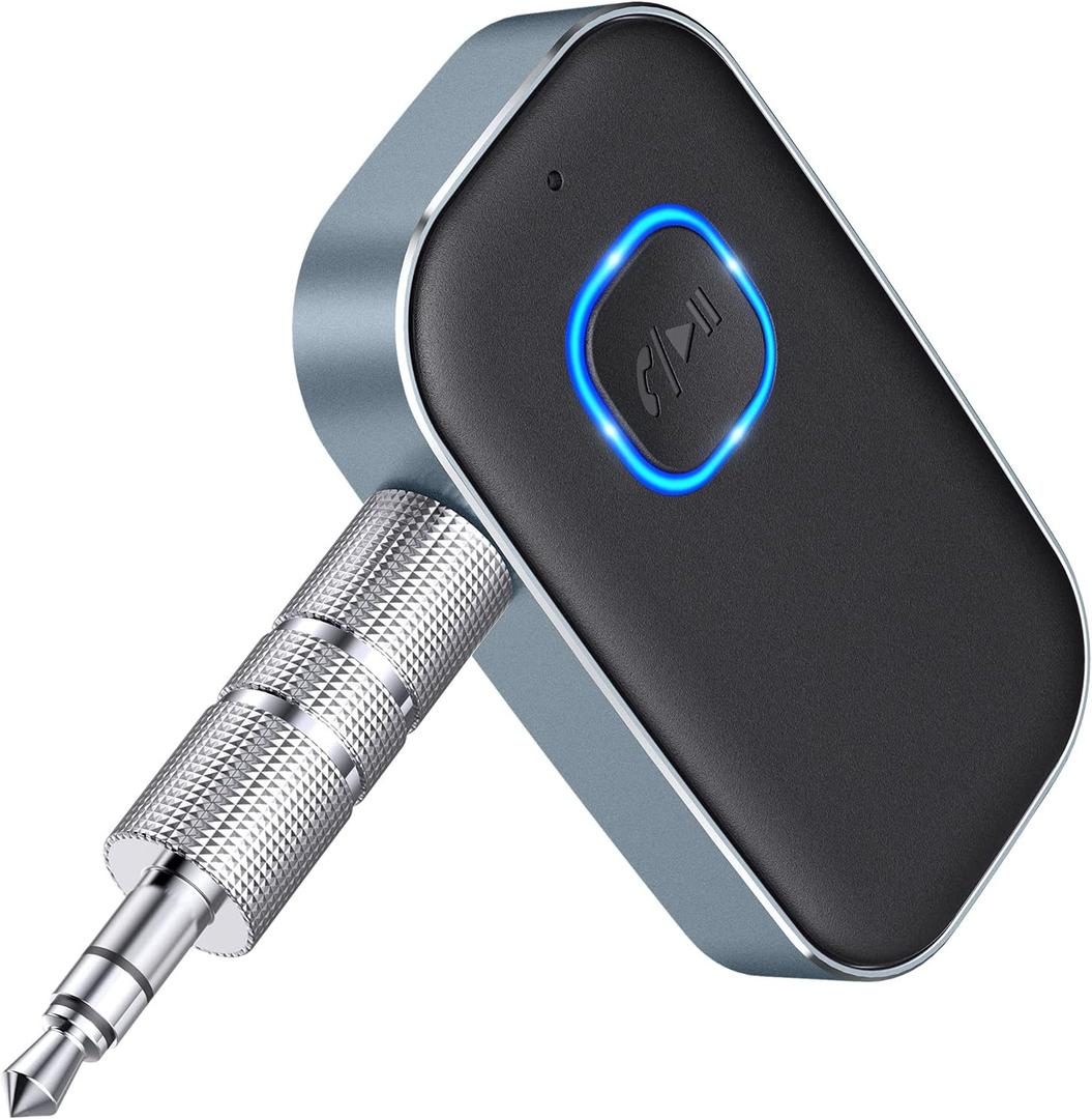 COMSOON Bluetooth AUX Adapter for Car, Noise Reduction Bluetooth Receiver for Music/Hands-Free Calls, Wireless Audio Receiver for Home Stereo/Speaker, 16H Battery Life/Dual Connect (Black+Gray)