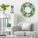 Eucalyptus Wreaths for Front Door, 18Inch Artificial Green Front Door Wreath Spring Summer Porch Decor with Berries for Home Farmhouse Wall Outdoor Decorations.