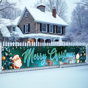 KatchOn, Merry Christmas Yard Banner - XtraLarge, 120x20 Inch | Merry Christmas Banners for Outside | Merry Christmas Banner Outdoor for Christmas Party Decorations | Outdoor Christmas Decorations (Santa and Snow man Theme)