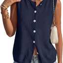 PRETTYGARDEN Sweater Vest Women 2026 Summer Sleeveless Cardigans Trendy Knit Vest Top Button Down Spring Sweater Tops (Medium, Navy Blue)