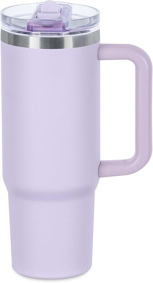30 oz Flip Straw Tumbler with Handle, Keep Cold or Hot, 100% Leak Proof Vacuum Insulated Tumbler with Detachable Flip Straw Easy to Clean, Reusable Stainless Steel Cup (Lavender Purple)