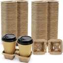 ZOOFOX 100 Pack Disposable Drink Carriers, 2-Cup Perforated Pulp Fiber Cup Holder for Hot and Cold Drinks, to Go Coffee Trays for Car Food Delivery, Restaurants, Cafes and Coffee Shops