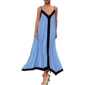 PRETTYGARDEN Womens Maxi Dress 2026 Summer Sundress V Neck Spaghetti Strap Flowy Elegant Party Dresses Beach Vacation Clothes (Blue, S)
