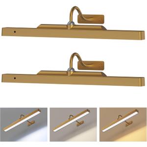 Wireless Picture Light Battery Operated, 16in Picture Light for Wal, 2Pack Rechargeable 5000mAh Battery Wall Sconce for Wall Pictures, Gallery Artwork, Paintings, Portraits, Dartboards- Brass