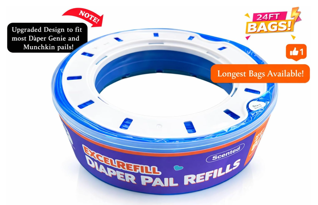 Diaper Pail Refills Compatible with Diaper Genie and Munchkin Pails | 1280 Count (3-Pack,240 Count)
