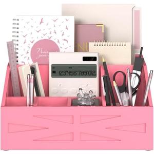 BELO VALE Wood Mail Organizer Countertop, Farmhouse Desk and Kitchen Countertop Storage, Letter Sorter, Desk Mail and Bill Organizer, Desktop File and Paper Holder (Pink)