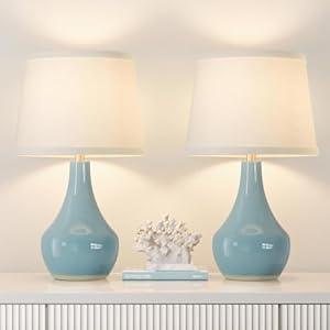 Seealle Modern Ceramic Table Lamps for Night Stands - Bedside Lamps Set of 2 for Nightstand, 19.4" White Bedroom Lamp for Living Room Cute Desk End Table Office Guest Room Dresser Rocker Swtich