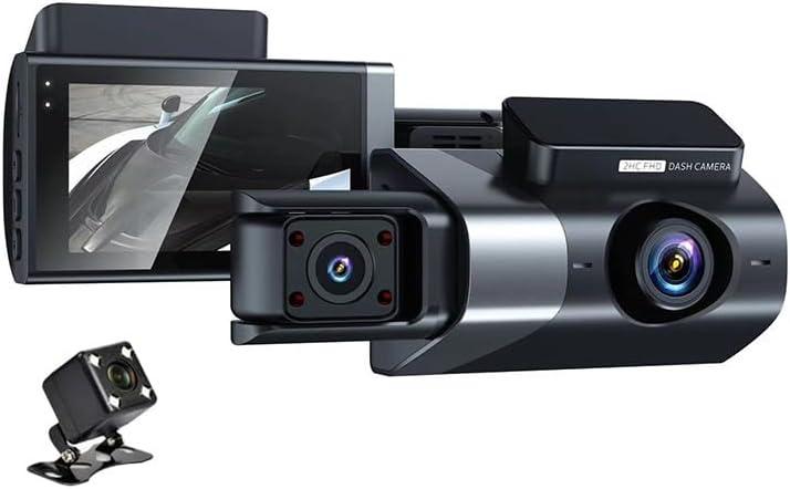 3 Channel Dash Cam Front and Rear Inside, 1080P HD Dash Camera for Cars, Triple Car Camera with 3in Screen, Night Vision, 170 Wide Angle, G Sensor, Loop Recording