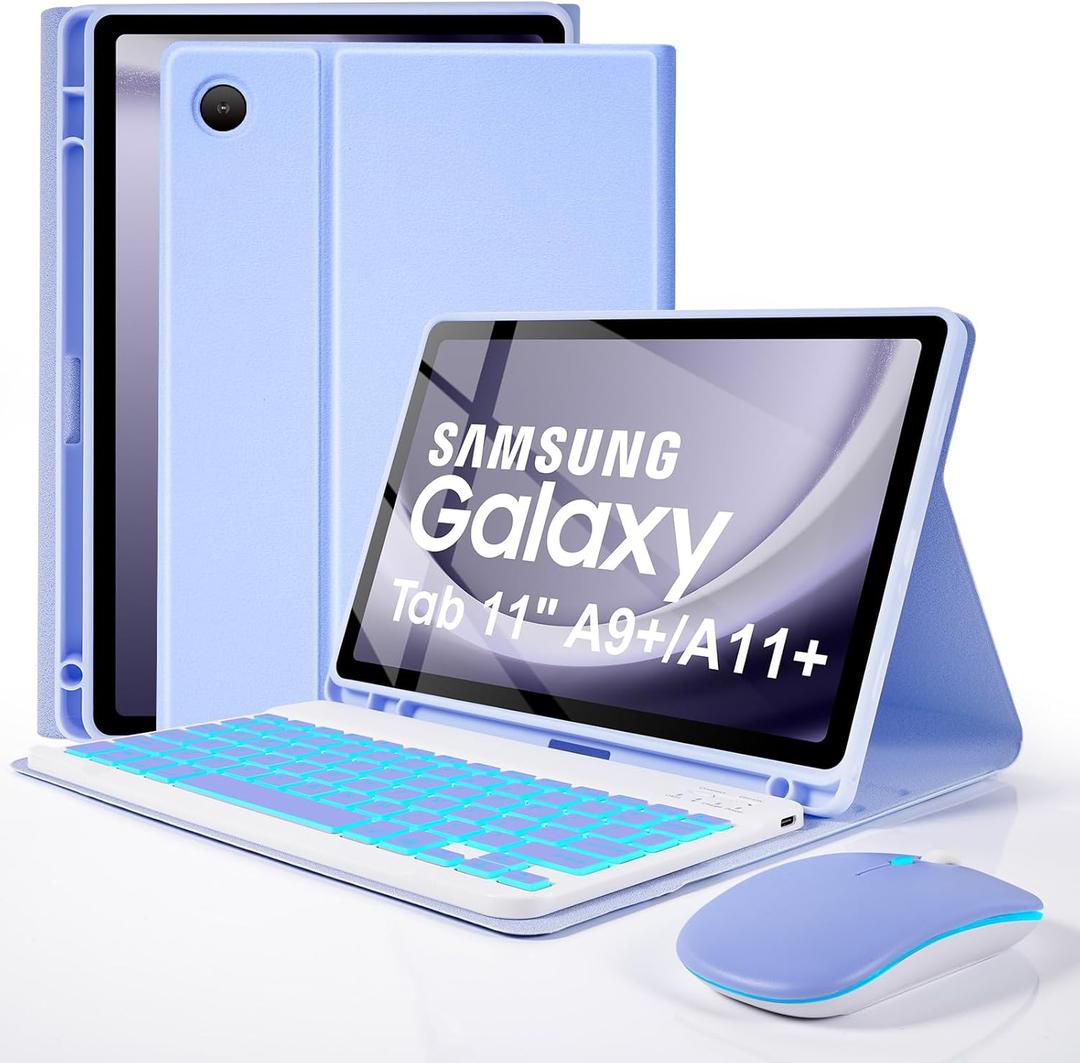 Backlit Keyboard Case with Mouse for Samsung Galaxy Tab 11 inch A11 Plus & A9 Plus, Dechatable Bluetooth Keyboard, Light Cover for Galaxy A9 +/A11+ Tablet Case with Keyboard, Pencil Holder,PL