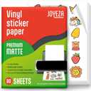 JOYEZA Premium Printable Vinyl Sticker Paper for Inkjet Printer - 80 Sheets Matte White Waterproof, Dries Quickly Vivid Colors, Holds Ink Well- Tear Resistant - Inkjet & Laser Printer (80-Pack)
