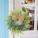 4 PCS Small Winter Blue Berry Cabinet Wreath Artificial Mini Kitchen Wreaths Vintage Swags Wreath with Retro Burlap Ribbon for Farmhouse Rustic Home Front Door Window Pillar Wedding Chair Wall