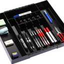 IEEK Kitchen Drawer Organizer for Cutlery and Utensils,Adjustable Silverware Drawer Organizer Tray,Kitchen Storage Divider for Spatula Tools,Gadgets,Forks,Knives,Spoons and Chopsticks,Black-L