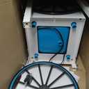 Nostalgia Snow Cone Shaved Ice Machine - Retro Cart Slushie Machine Makes 48 Icy Treats - Includes Metal Scoop, Storage Compartment, Wheels for Easy Mobility - White, Blue
