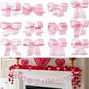 Bucherry 36 Pcs Valentine's Day Wooden Pink Bow Ornaments 3.54 Inch Double Sided Valentines Tree Decorations Coquette Bow 3D Hanging Pendants for Home Party Decoration