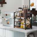 RUILALIFE Coffee-Bar-Station-Organizer Shelf for Countertop, 2 Tiers Kitchen Counter Shelf Riser, Wooden Spice Rack Organizer, Coffee Bar Accessories(Rustic Brown, Large)